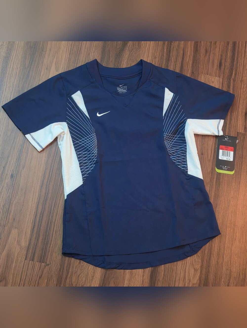 Nike Girls Navy and White Athletic Short Sleeve Shirt